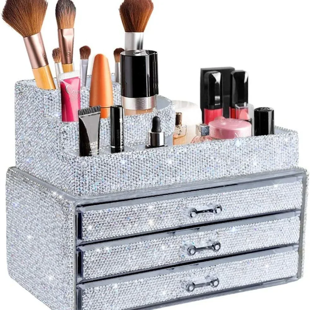 NWT Sparkling Bling Swarovski Crystal Rhinestone Makeup Organizer Jewelr…